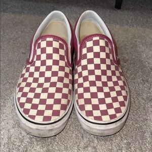 Vans Checkerboard Slip-On Shoes - Red and Cream